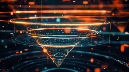 A futuristic CRM system tracking B2B sales funnel progress in real-time