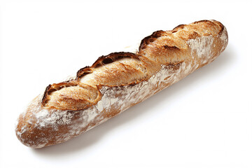 Traditional Rustic French Baguette with Crispy Crust on a White Background