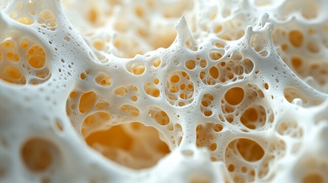 Porous structure. Cellular pattern with yellow depths. Close-up, organic look