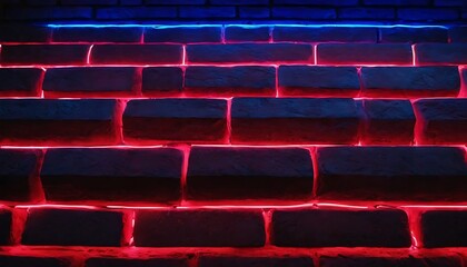 A brick wall with neon lights in red and blue color background,blue red lighting brick wall background,453