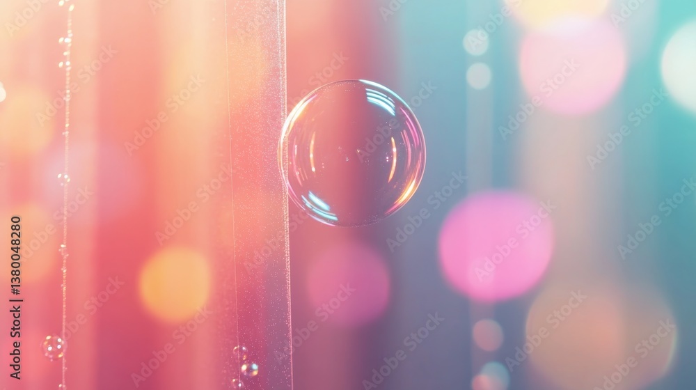 Aufkleber a macro view captures a soap bubble showcasing iridescent colors of blue, pink, and gold while soft 