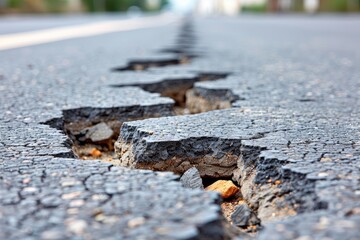 Fototapeta premium A close up image of a cracked road surface