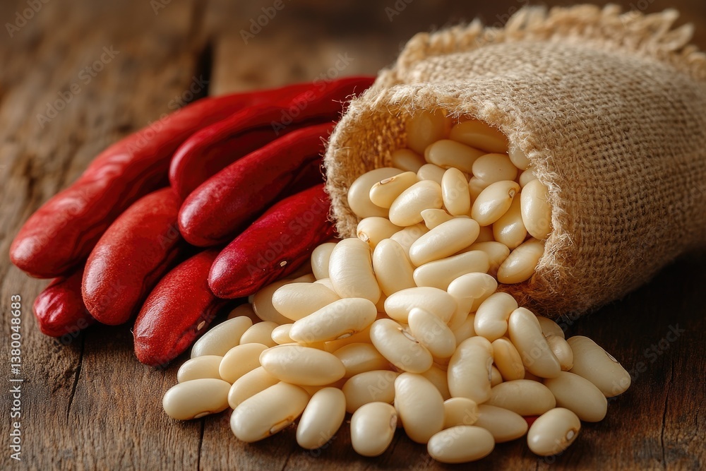 Poster a close up image showcasing two different types of beans