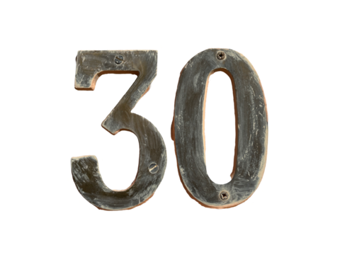 Metallic Number 30 Sign