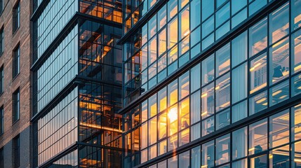 Fototapeta premium A mixed-use urban building with modern residential and commercial spaces, blending glass and brick facades 