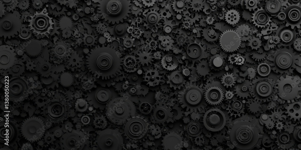 Poster intricate metallic texture seamless pattern of black interlocking gears in a mechanical background