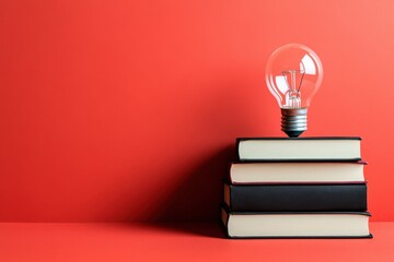 Light bulb on top of stacked books