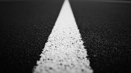 Close-up of road surface with white line on asphalt pavement