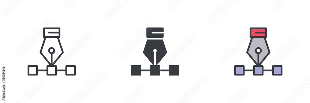 Poster pen tool different style icon set