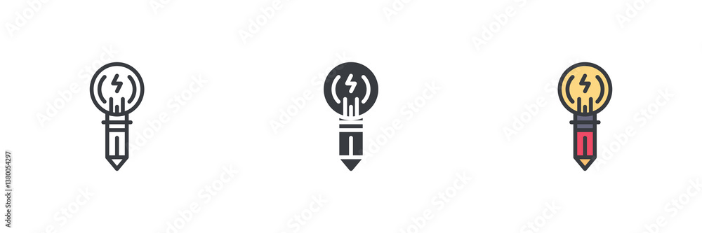 Poster light bulb and a pencil different style icon set