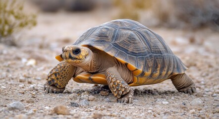 Obraz premium Gopherus Agassizii - Endangered Desert Tortoise in Mojave Desert Habitat