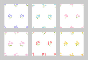 Floral seamless pattern set. Ditsy print of mini hand drawn flowers. Simple Botanical design in liberty style. Abstract flower ornament in spring motif. Print of wild plants in pretty summer motif.