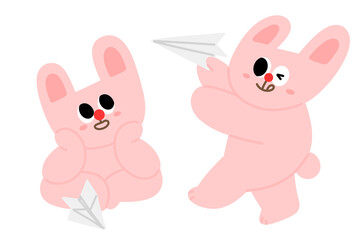 종이 비행기 날리기 토끼 캐릭터 © stella