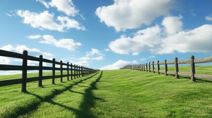 Fototapeta premium Grass Is Always Greener. Conceptual 3D Rendering of a Fence Cleaving a Dry and Empty Landscape
