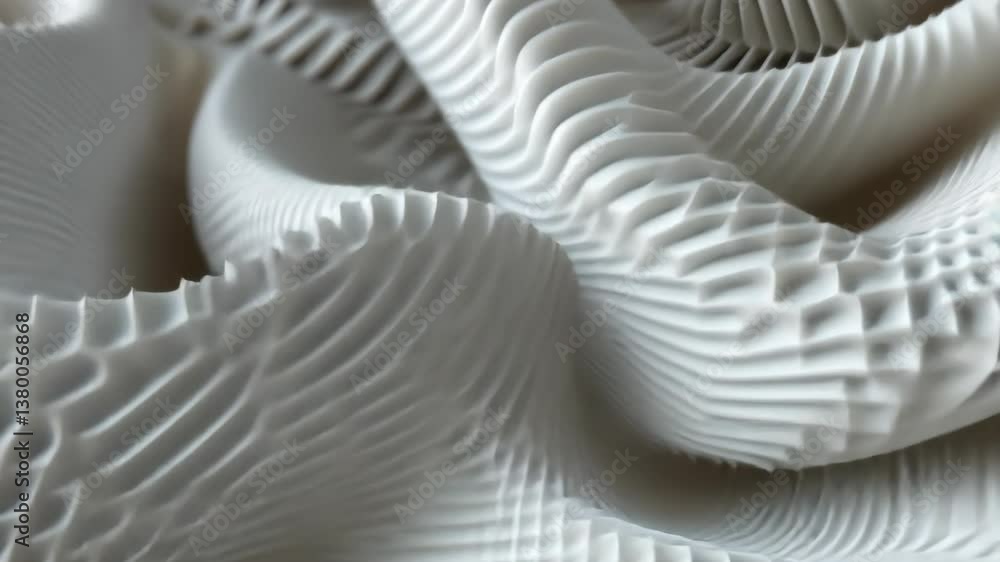 Poster close-up view of a white textile revealing complex patterns and textures, showcasing artistic design