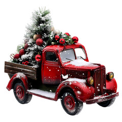Red Truck Christmas Ornament Decor isolated on transparent background
