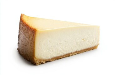 Delicious Cheesecake Slice: A single, delectable slice of cheesecake with a golden crust and creamy filling, perfectly presented.