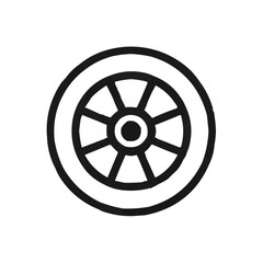 Obraz premium Minimalist black and white car wheel icon — automotive tire and rim symbol