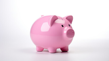 Obraz premium A simple view shows a bright pink piggy bank standing on a white surface. It represents saving money and planning for the future by using this common device