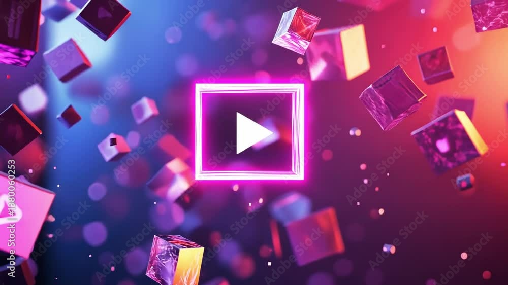 Wall mural digital video premiere: a captivating visual composition featuring a neon-illuminated play button su