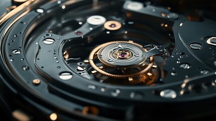 A complex gear system inside a mechanical watch, small precision gears working in harmony