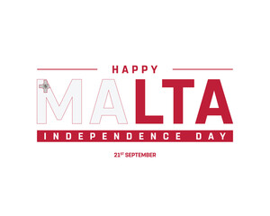 Happy Malta Independence Day on a white background, Vector design of Independence Day of Malta, Typographic Design of Malta National Day, Flag typography of Malta
