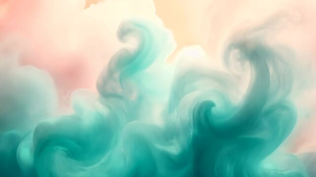 Abstract swirls of teal and blush ink