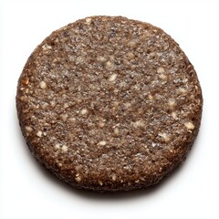 Savory Burger Patty: A close-up studio shot showcasing a perfectly formed, uncooked burger patty, displaying its textured surface and potential for culinary delight.