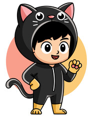 Illustration of boys wearing black cat costumes
