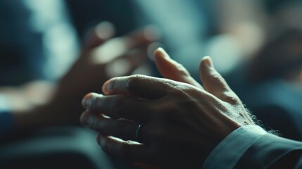 Obraz premium Hands clasped together during a business discussion.