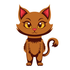 Brown cat with fluffy fur and curved tail vector mascot