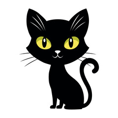 Cute black kitten with big yellow eyes cartoon vector mascot
