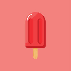 glowing popsicle bar flat icon. delicious red popsicle with nice design