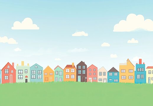 Colorful houses in a row, sunny day