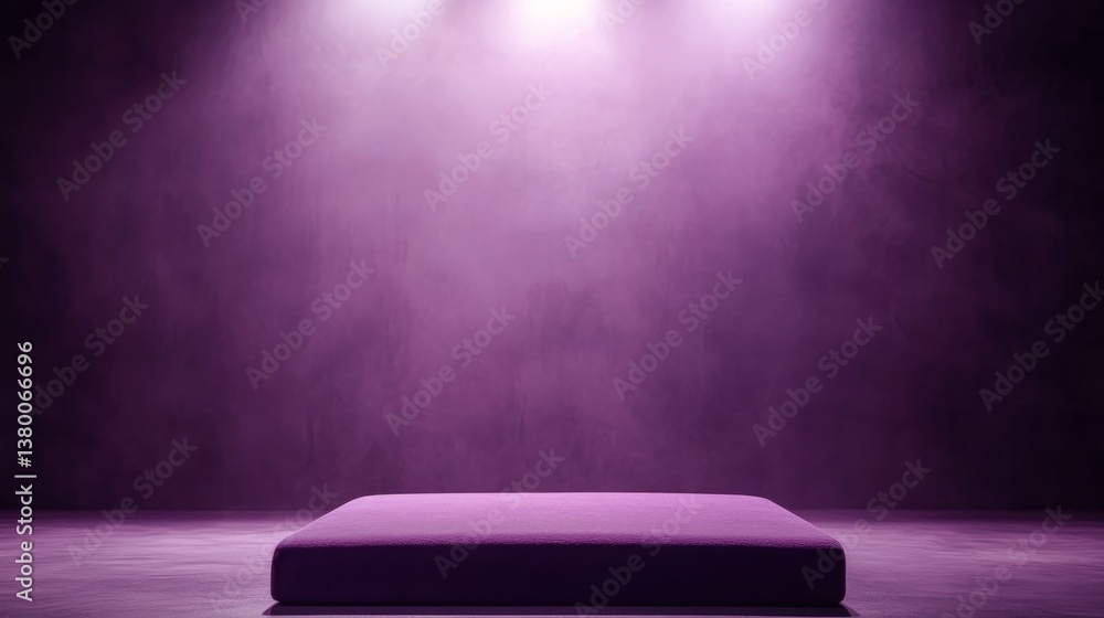 Fototapete A dark purple podium stands in an abstract studio illuminated by a single spotlight, creating a minimalist backdrop ideal for product showcase and design