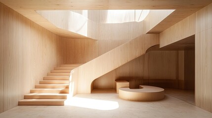 Wooden Staircase and Seating in Modern Architecture