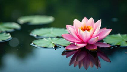 Intricate floral pattern reflected in still lake water, delicate petals , tranquil, lake