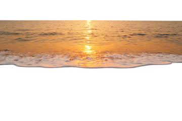 A serene ocean wave reflects the golden hues of a sunset, creating a tranquil and picturesque scene.