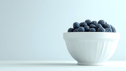 White bowl of blackberries on table. Minimalist food photo for recipe blogs
