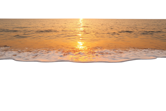 A serene ocean wave reflects the golden hues of a sunset, creating a tranquil and picturesque scene.