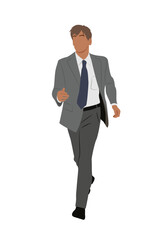 Handsome young businessman running. Confident man in formal outfit full length front view. Flat vector realistic illustration isolated