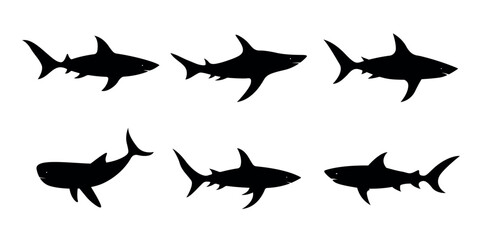 Shark silhouettes set vector isolated on transparent background