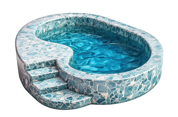 Compact tiled outdoor pool with steps and water ripples, isolated on transparent cutout background