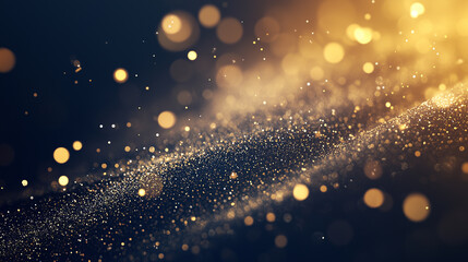 Shimmering golden bokeh and glitter explosion on dark background