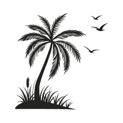 Fototapeta premium Tropical Palm Tree Silhouette with Flying Birds