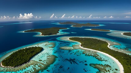 Aerial view of turquoise tropical islands surrounded by crystal-clear waters 