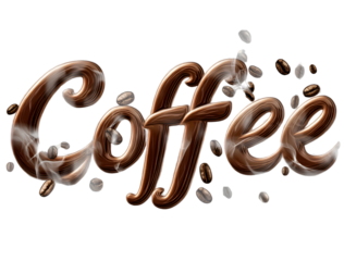 "Coffee", a word made of coffee beans, transparent background PNG  
