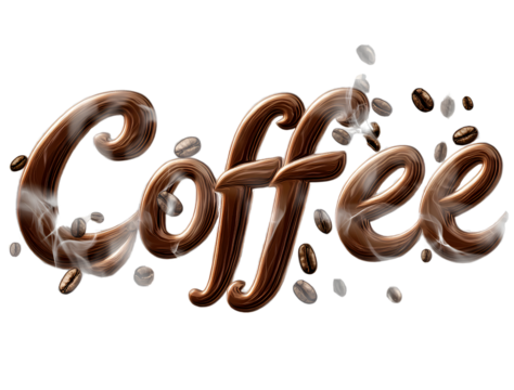 "Coffee", a word made of coffee beans, transparent background PNG  