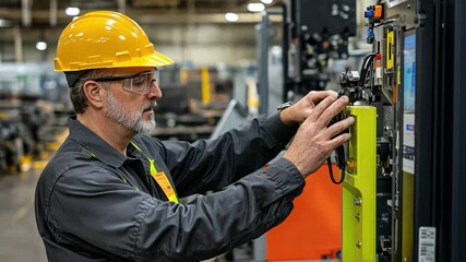 A safety officer inspecting factory equipment for compliance with occupational safety standards.