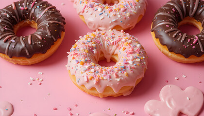 Tasty Donuts on a Pink Background